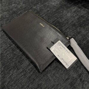 Furla Black Textured Leather Wristlet